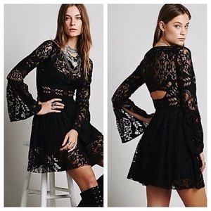Free People Lover’s Folk Song Black Lace Mini Dress Size 0